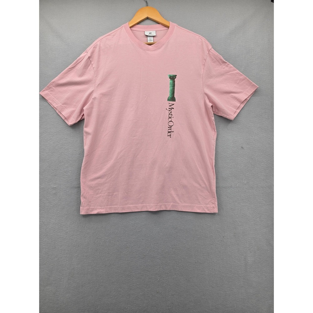 H&M Mystic Order Pink Graphic T-Shirt Relaxed Fit Greek Column Ruins Mens Medium
